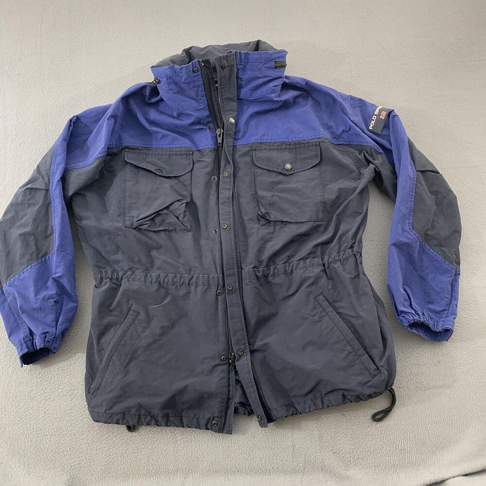 Polo Sport Ralph Lauren Jacket Mens XL Blue Hooded Parka Cotton Lined Outdoor